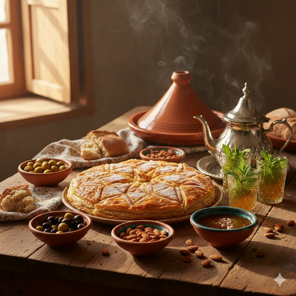 Comida marroquí artesanal preparada por Nadia en Coín, Málaga — pastelas, tajines y dulces