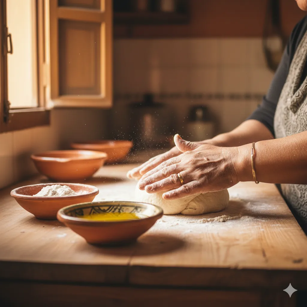 Nadia cocinando pastela marroquí artesanal en Coín, Málaga